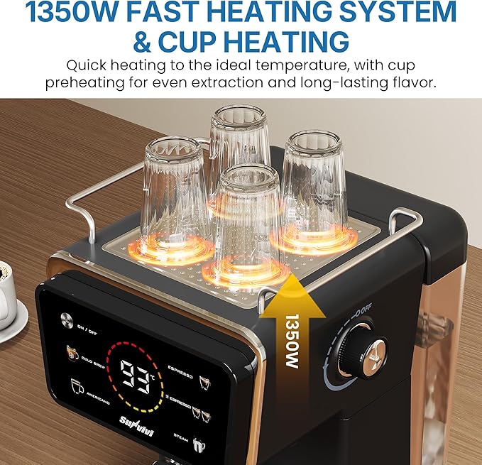 20 Bar Espresso Machine with Milk Frother, Iced Coffee Maker for Espresso, Cold Brew, and Americano, 52OZ Removable Water Tank, Coffee Machine for Home and Office, Black