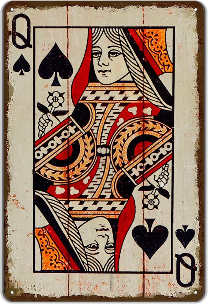 Vintage Poker Wall Decor Metal Sign Retro tin Sign Wall Decorative Signs for Man Cave Home Cafe Pub bar Shop 12x8 Inch Spades Queen by TREEPERI