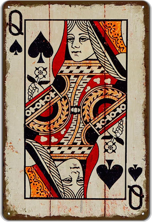 Vintage Poker Wall Decor Metal Sign Retro tin Sign Wall Decorative Signs for Man Cave Home Cafe Pub bar Shop 12x8 Inch Spades Queen by TREEPERI