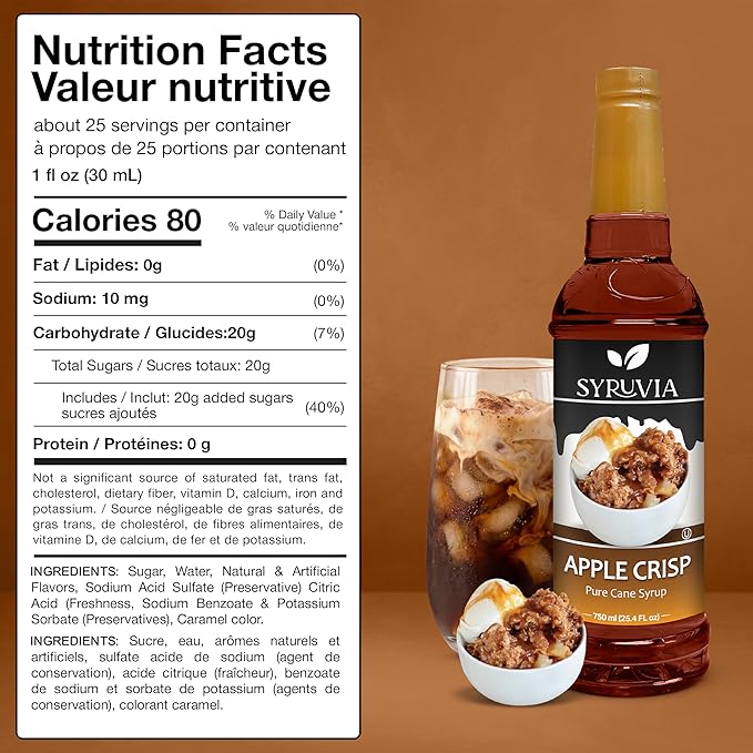 Syruvia Coffee Syrup, Apple Crisp Flavored Syrup for Drinks, Lattes, and Desserts – 25.4 fl oz,