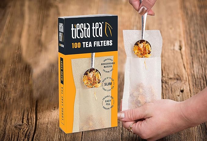 Tiesta Tea Loose Leaf Filters for Brewing, Disposable Infuser for Hot & Iced Drinks, Easy-Fill Steeper, Unbleached Paper, Single-Cup Infuser for Loose Leaves, 100 Empty Bags (6 pack)