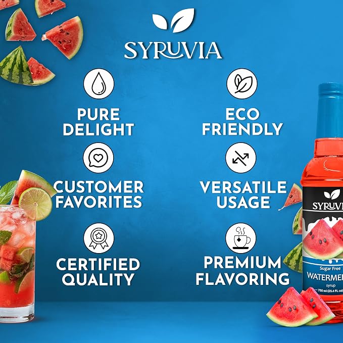 Syruvia Sugar-Free Watermelon Syrup, Flavored Syrup for Drinks, Cocktails, Lemonades, Iced Teas, and Desserts – 25.4 fl oz, With Pump - Image 5
