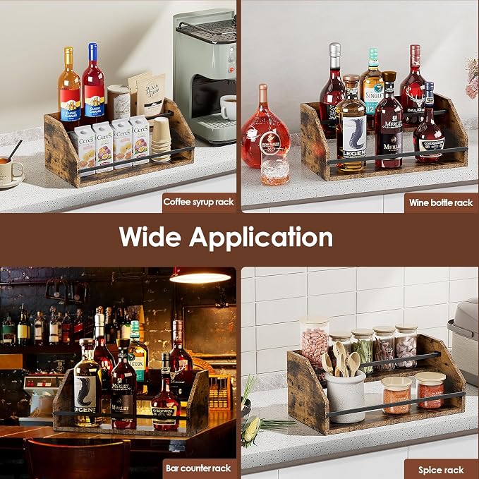 Nuovoware Liquor Bottle Display Shelf, Coffee Syrup Organizer, 2 Step Countertop Liquor Wine Rack, Home Retro Shelf Stand for Mini Bar, Cabinet, Bar Essentials for Whiskey, Spirits, Wooden - Image 6