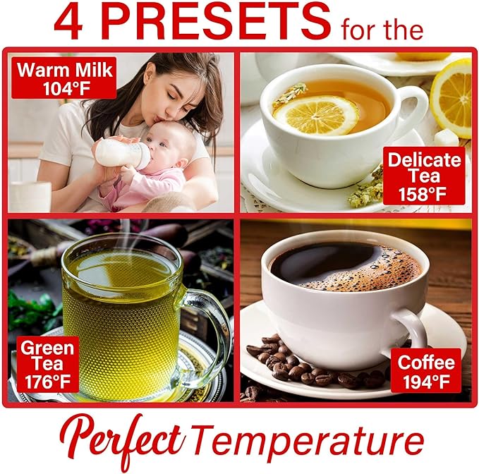 Brentwood 1100W 1.7L Cordless Cool Touch Digital Kettle with Stainless Steel Interior, Temperature Control with 4 Presets, 360° Base, Auto Shut-Off, Keep Warm, & Boil Dry Protection (Black, 1.7L)