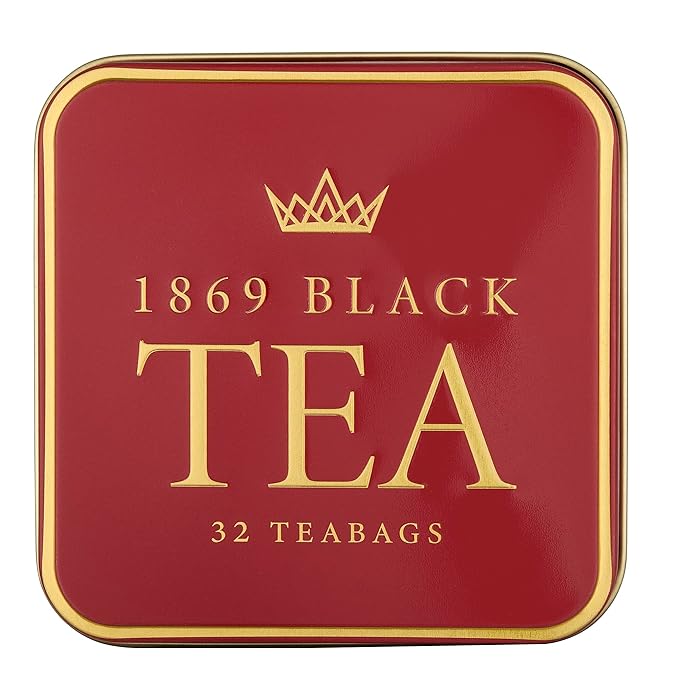 New English Teas Victorian Garden Tea Tin with 32 English Breakfast Teabags – Tapestry Inspired Tin with Decorative Pink Florals (1869 Blend)