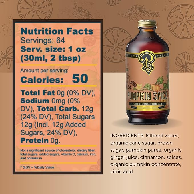 Portland Syrups Pumpkin Spice - Drink Mix for Exceptional Cocktails, Sugar Syrup for Drinks, Simple Syrup for Coffee, Mocktails, Baking, 12 oz, 24 Servings (Pack of 2)