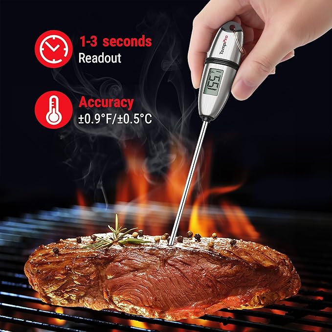 TempPro TP02S Digital Food Thermometer for Cooking Bread Baking Sourdough Liquids, Meat Thermometer Digital with Super Long Probe for Kitchen BBQ Yogurt Candy Making Accessory (Previously ThermoPro)