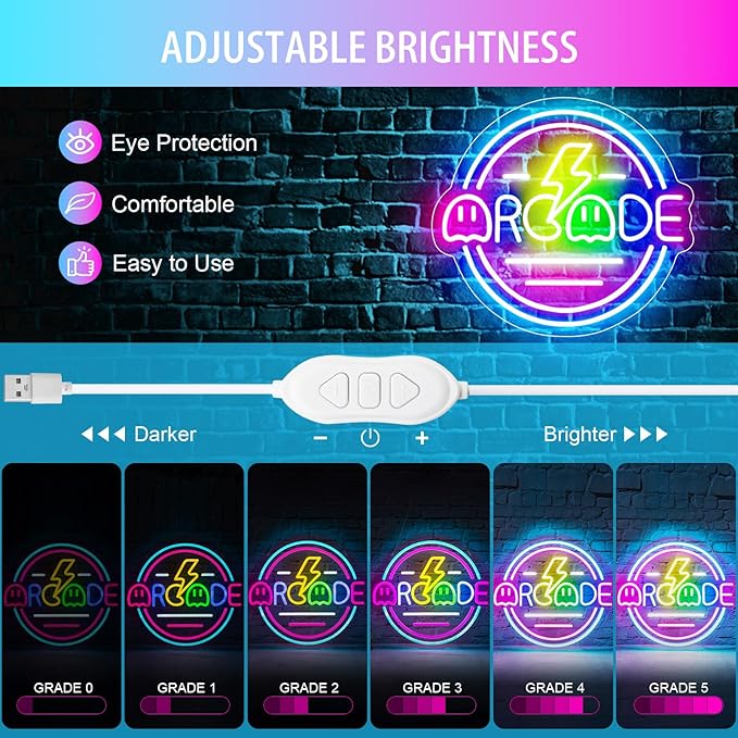 Basaneon Gamer Neon Sign for Gamer Room Decor, Dimmable Arcade Neon Signs for Wall Decor, USB Powered Bright LED Neon Gaming Signs for Boys Room, Best Gamer Gifts for Teenage Boys, Kids(13.3”x13.3”)