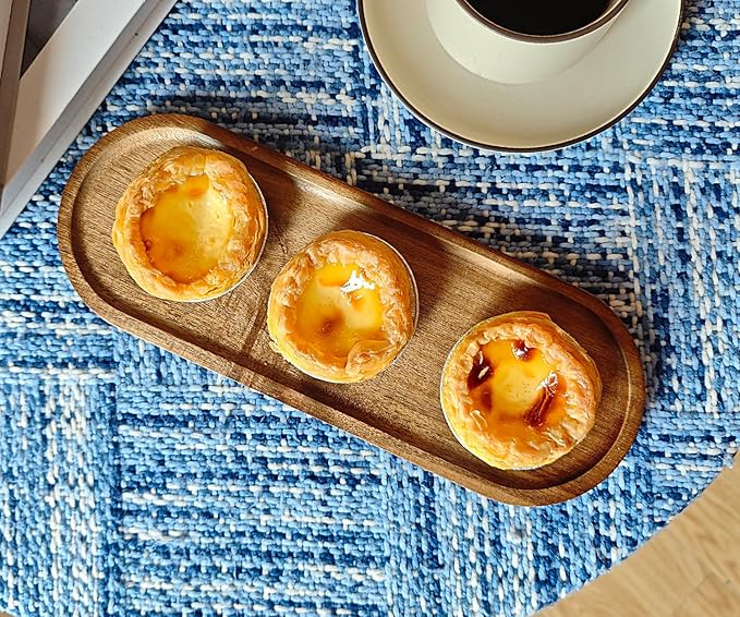 Small Wooden Oval Tray (11.3 x 4.1 inch) 6 Pack, Mini Serving Tray for Coffee Tables, Dessert, Snack, Fruit, Acacia Wood Platter for Vegetable, Decor Restaurant