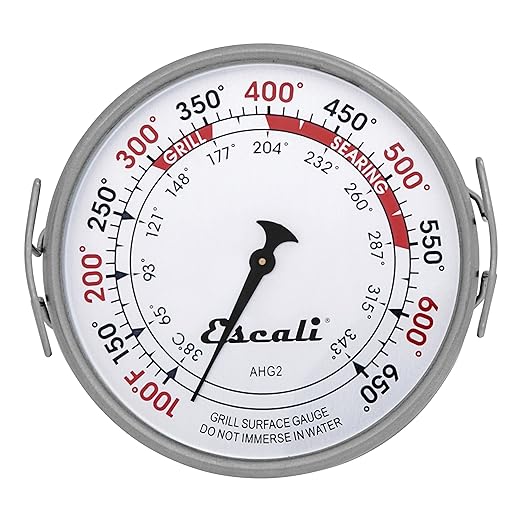 Escali AHG1 Stainless Steel Direct Grill Surface Thermometer, Searing Temperature Zones 100-500F Degree Range NSF Certified