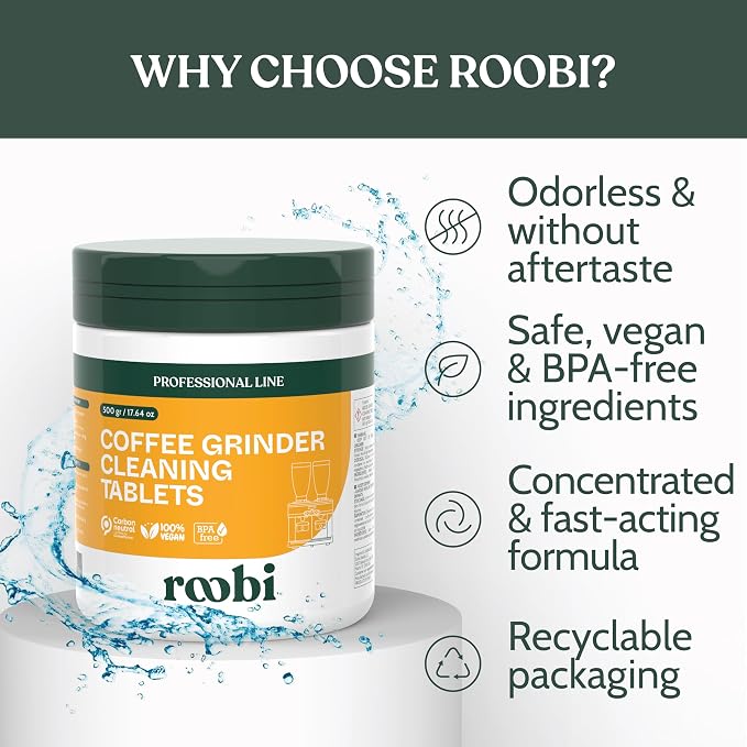 Roobi Professional Coffee Grinder Cleaning Tablets. Carbon Neutral Coffee Grinder Cleaner. Up to 14 cleans, 500gr. - Image 7