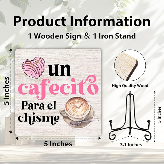Stylish Cafe Station Decor, Coffee Bar Sign, Pink Signs for Station, Gifts for Coffee Lovers, Rustic Farmhouse Home Office Kitchen Decoration Bar Favor and Accessories 5 x 5 Inches-105