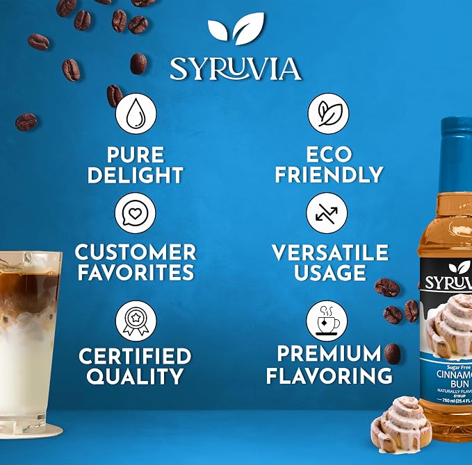 Syruvia Sugar Free Coffee Syrup, Cinnamon Bun Flavored Syrup for Drinks, Lattes, and Desserts – 25.4 fl oz, With Pump - Image 5