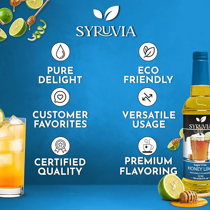 Syruvia Sugar Free Honey Lime Flavored Syrup for Drinks, Cocktails, Mocktails, Iced Teas and Desserts – 25.4 fl oz, With Pump - Image 5