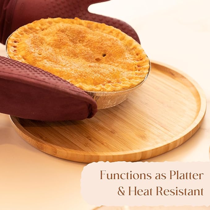Bamboo Serving Platter, Round Wood Tray, Wooden Serving Tray, Fruit, Bread, Salad Plate, Charcuterie Serving Board, 9.8 inch