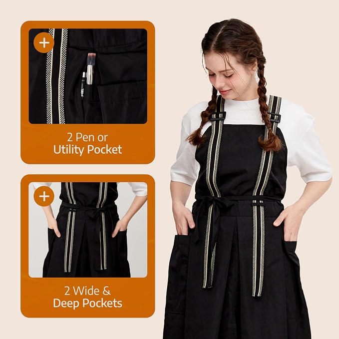 Premium Apron for Nail Techs, Hairstylists, Artists - 360 Full Coverage with Elastic Straps and 2 deep pockets - Image 3