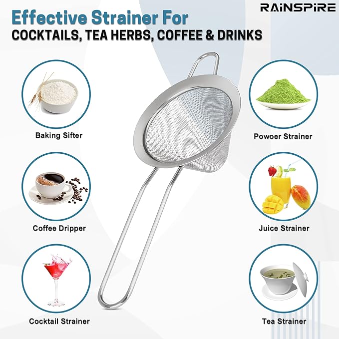 Upgraded 3.3" 304 Stainless Steel Fine Mesh Strainers for Kitchen, Cocktail Strainer Tea Coffee Juice Strainer Food Strainer Mini Sieve Strainer, Silver