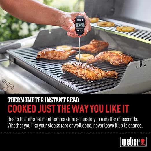 Weber Instant‑Read Thermometer Probe, Black/Silver – Fast Digital Grill & Kitchen Thermometer with 15‑Second Readout, Auto Shutoff & Fahrenheit/Celsius Options
