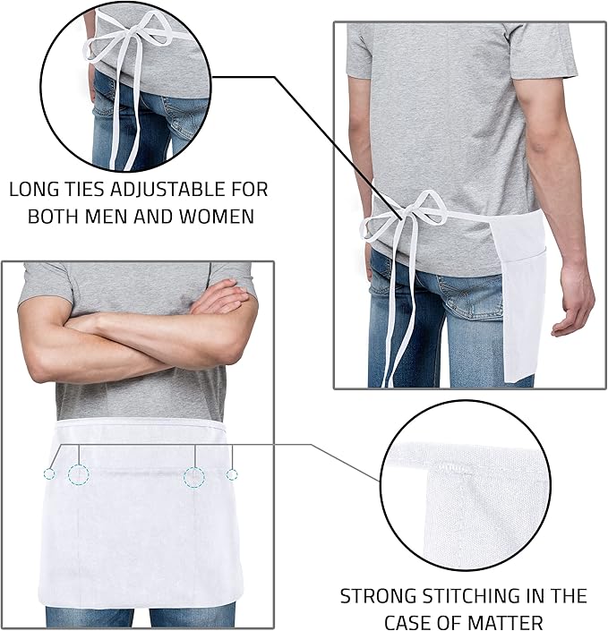 Utopia Wear 4 Pack Server Aprons with 3 Pockets, Waiter and Waitress Waist Aprons for Women with Pockets, Men Short Aprons