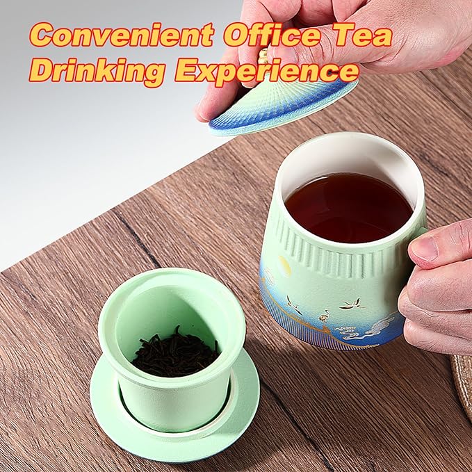 Tea Cup with Infuser and Lid,Loose Leaf Tea Steeper Cup 14.8oz Ceramic tea Infuser Mug Travel Large Steeping Cup Diffusers Mugs with Fine Strainer and Handle