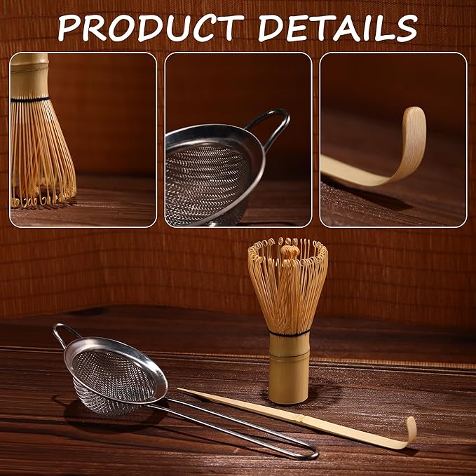 Matcha Whisk Set,Bamboo Matcha Whisk (Chasen),Traditional Scoop (Chashaku),Stainless Steel Sifter,Japanese Tea Tools For Ceremony
