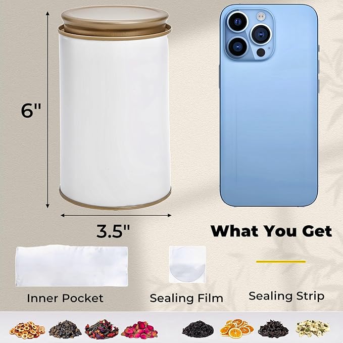 6 Pack Tea Tins Canister for Loose Tea, 23 Fl OZ Airtight Round Tin with Lid, Large Metal Tea Storage Jars, White Kitchen Containers for Travel Business Coffee Sugar Candy Spices Herbs