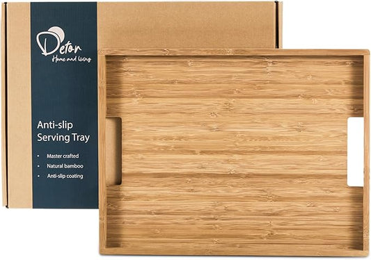 DETOR Serving Tray 17" x 13", Innovative Anti-Slip Coating, Light Walnut Bamboo Finish, Solid Bamboo Board, Decorative & Ottoman Tray for Food, Drinks, and Home Décor
