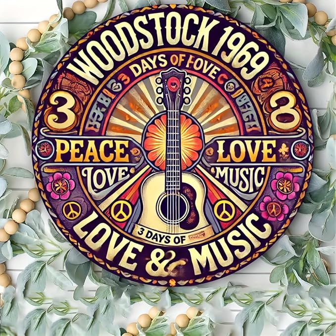 1pc Retro style flat aluminum circular decorative plaques, Woodstock, rustic multi-purpose home decoration signs, wall and window hanging, restaurants, garden decorations, wall hanging - Image 4