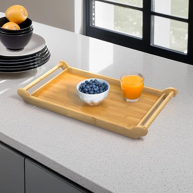 Bam & Boo - Bamboo Serving Tray with Extra Large Handles (9" x 15")