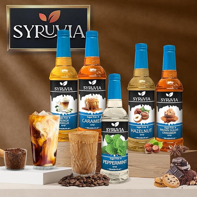 Syruvia Sugar Free Coffee Syrup, Salted Cookie Butter Flavored Syrup for Drinks, Lattes and Desserts – 25.4 fl oz