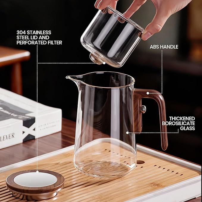 MACTANO Enchant Series Glass Magic Teapot with Magnetic Infuser, Modern Personal Tea Pot for Loose Leaf Tea Visual Brewing Easy Clean - 27.05 oz