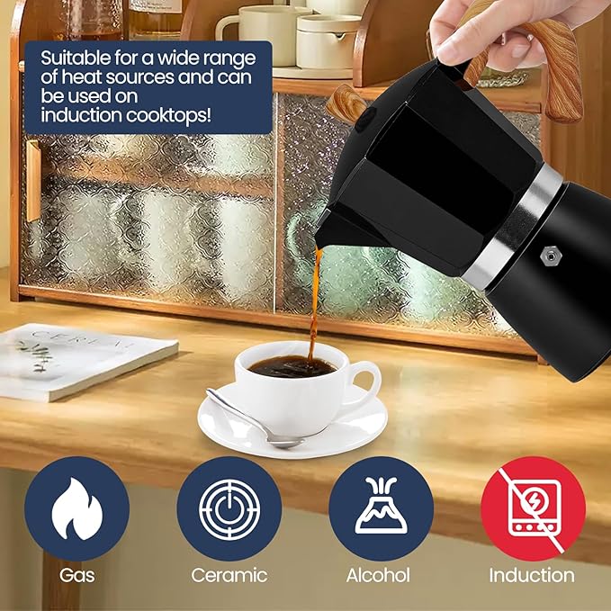 3 Cup Moka Pot Aluminum 150ml Italian Coffee Maker Stovetop Espresso CoffeeMakers Mocha Pot Percolator for Electric Ceramic Stove Classic Greca Cafe Makers Portable for Easy Brewing