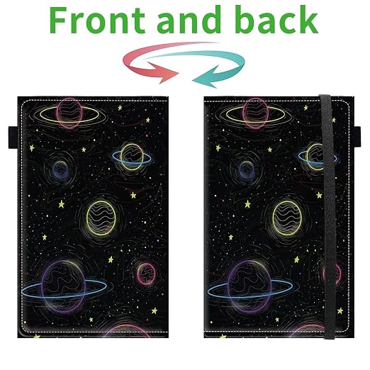 Server Books for Waitress, 5x9 Inch Waitstaff Server Order Pads, 11 Large Pockets, Cute PU Leather Waitress Book Server Wallet with Elastic Band Fit Server Apron,Cartoon Planets - Image 2