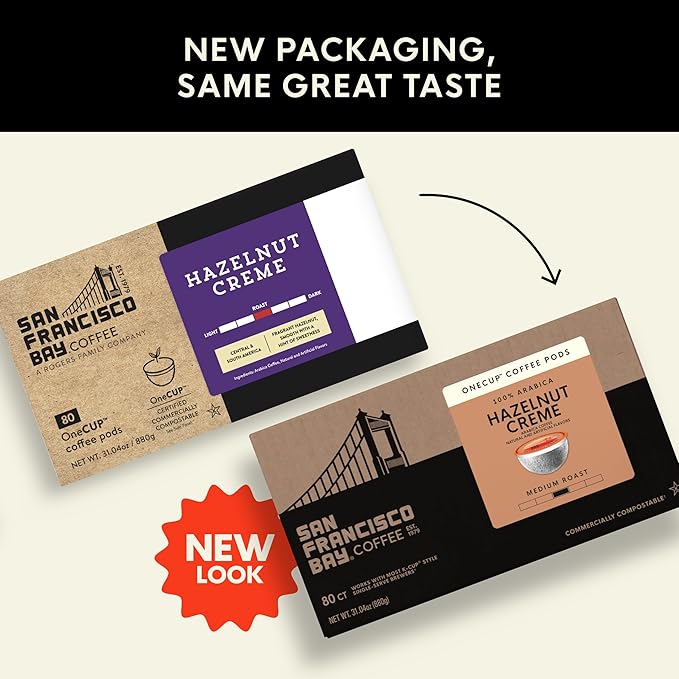 San Francisco Bay Compostable Coffee Pods - Hazelnut Crème (80 Ct) K Cup Compatible including Keurig 2.0, Flavored, Medium Roast