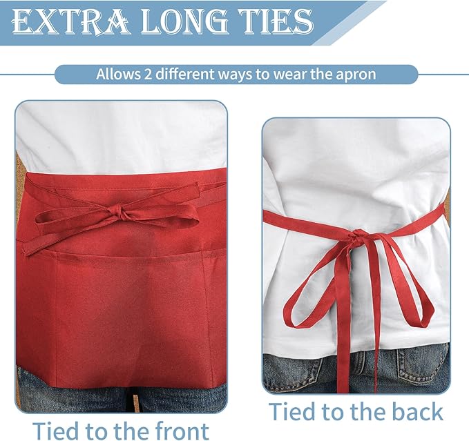 PEASUG Server Apron, Waitress Apron with 3 Pockets, Short Aprons for Women with Pockets for Servers, Waiter, Waitress