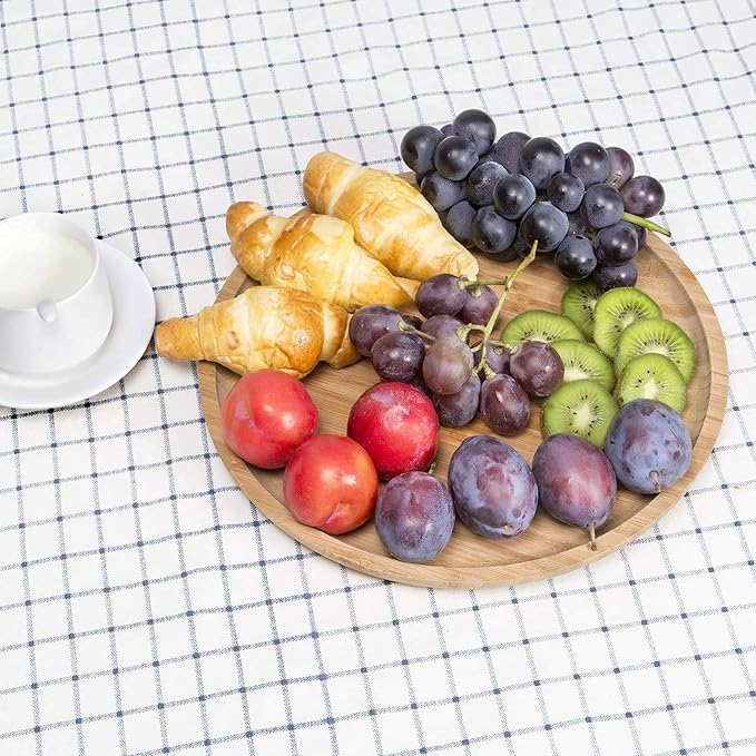 2-Pack Bamboo Round Plates ,12 Inches Cheese Plates Coffee Tea Serving Tray Fruit platters Party Dinner Plates Sour Candy Tray
