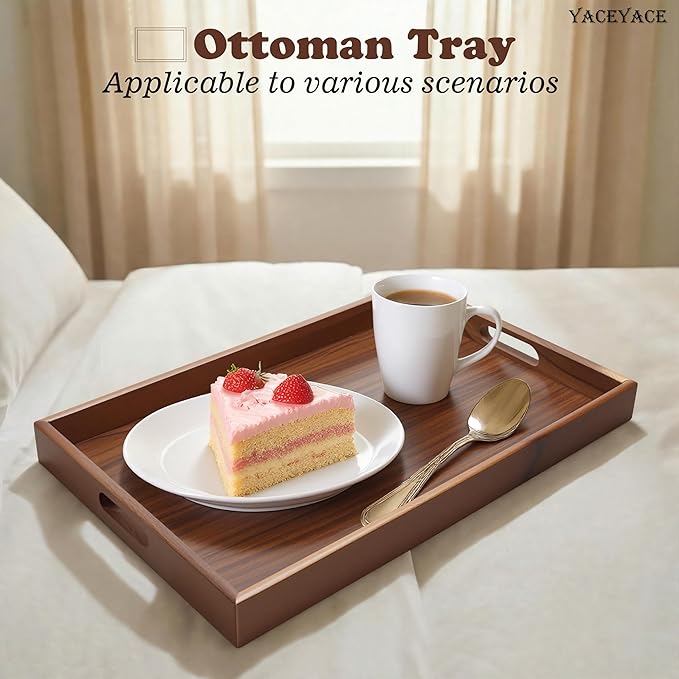 Large Tray for Ottoman Coffee Table, Large Wood Trays for Serving Food, Kitchen Counter, Home Decor, Bathroom, Breakfast, Dining