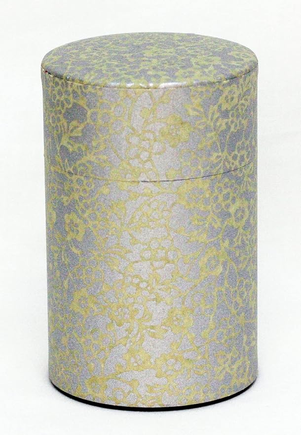 Washi Paper Tea Tin Canister: Long 3.5oz (100g) Golden Flower & Ivy (#2), Japan