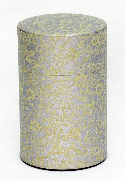 Washi Paper Tea Tin Canister: Long 3.5oz (100g) Golden Flower & Ivy (#2), Japan