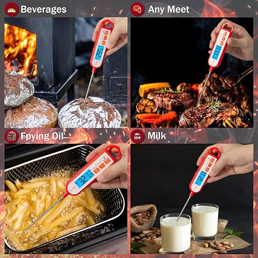 Digital Meat Thermometer Instant Readings in 1-2 Seconds Food Thermometer with Extended Probe Waterproof for Cooking, Confectionery Making, Barbecuing and as a Gift for Friends and Family