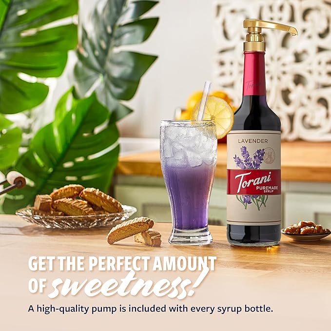 Torani Puremade Syrup, Lavender Flavoring for Drinks, Glass Bottle with Pump Included, 25.4 Fl Oz