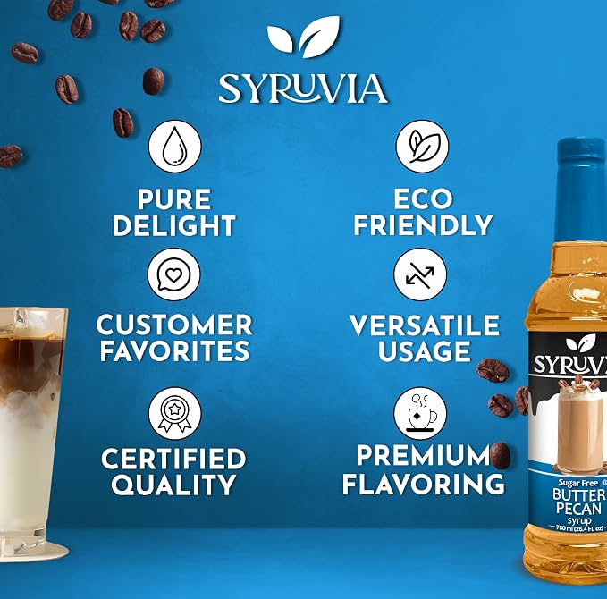 Syruvia Sugar Free Coffee Syrup, Butter Pecan Flavored Syrup for Drinks, Lattes, and Desserts – 25.4 fl oz, With Pump - Image 5
