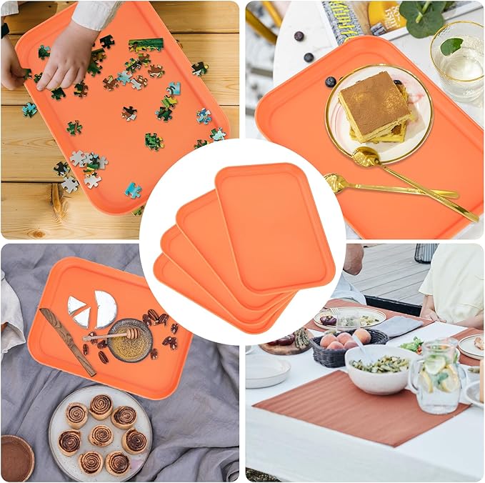 4 Pack Orange Plastic Serving Trays for Party Serving Food - Rectangular, 8.66 by 12 in, Heavy Duty Dessert Trays for Food Erving Platters for Party Tray Decor Veggie,Snack