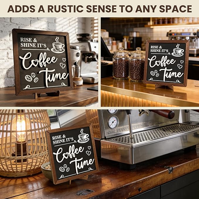 Woodamore Vintage Coffee Signs For Coffee Station Decorations - Coffee Bar Decor Accessories, Wood Farmhouse Cafe Signs For Kitchen Table Top Decor