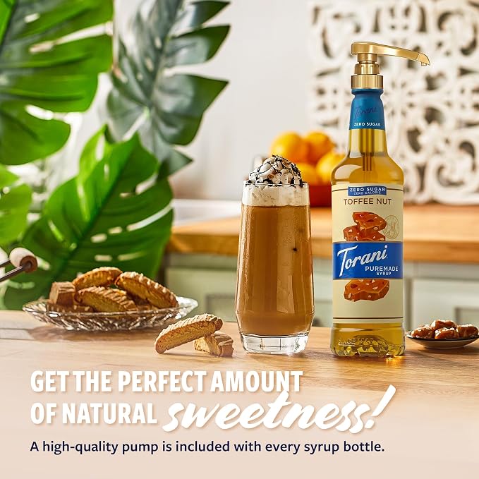 Torani Zero Sugar Puremade Syrup, Toffee Nut Flavoring for Drinks, Pump Included, 25.4 Fl Oz - Image 3