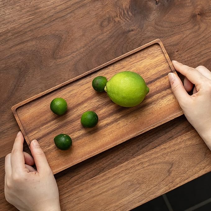 Wooden Serving Platter, Small Decorative Trays for Parties, Appetizers, Tea/Coffee, and Cheese, Handcrafted Wooden Board Set of 2 (S)