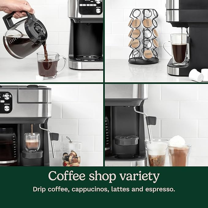 Cuisinart Coffee Center Barista Bar 4-in-1 Coffee Maker, Single-Serve Pods Compatible, Coffeemaker, Three Brewing Sizes, SS-4N1NAS, Black
