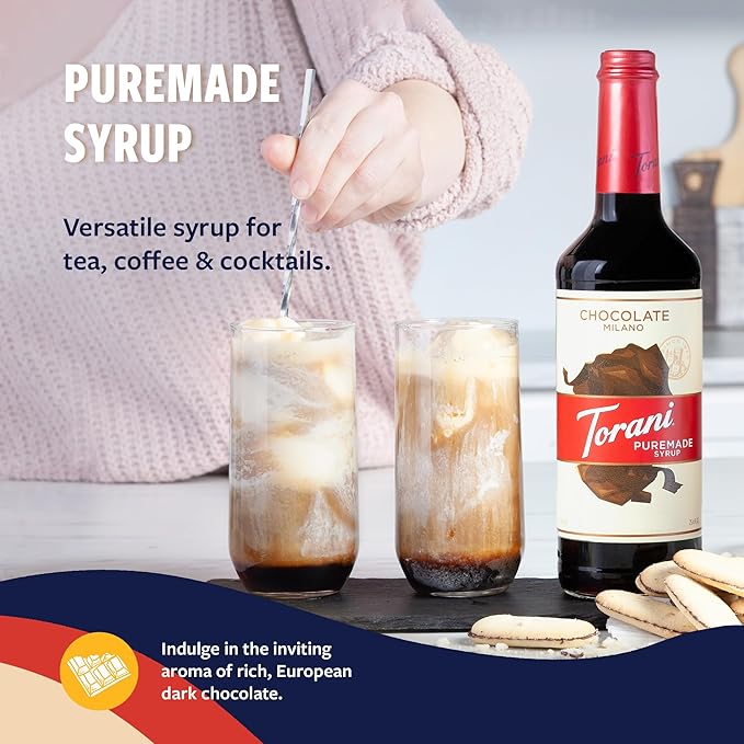 Torani Puremade Syrup, Chocolate Milano Flavoring for Drinks & Desserts, Pump Included, 25.4 Fl Oz