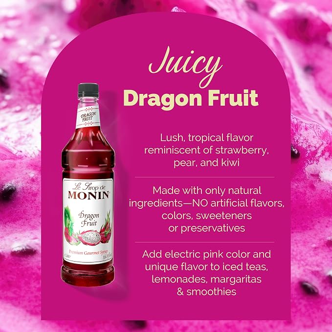 Monin - Dragon Fruit Syrup, Great for Cocktails and Teas, Gluten-Free, Non-GMO (1 Liter) - Image 3