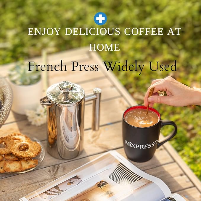 Mixpresso Stainless Steel French Press Coffee Maker 26 Oz 770 ml, Double Wall Insulated French Press Stainless Steel, Easy Clean Tea Brewer, Easy Press Durable Metal Coffee Press